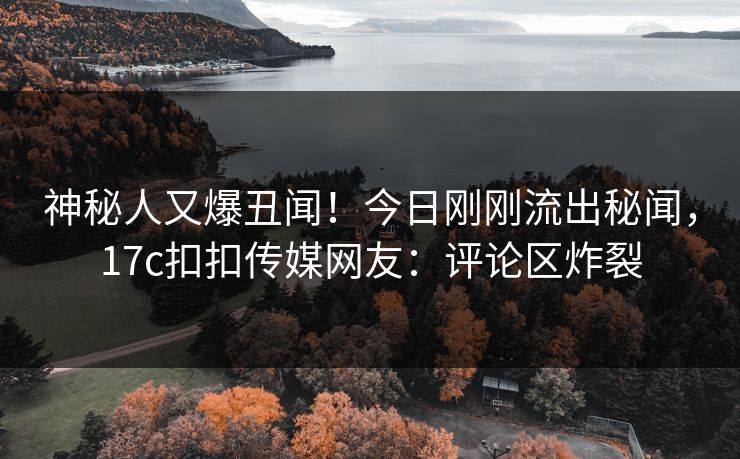 神秘人又爆丑闻！今日刚刚流出秘闻，17c扣扣传媒网友：评论区炸裂